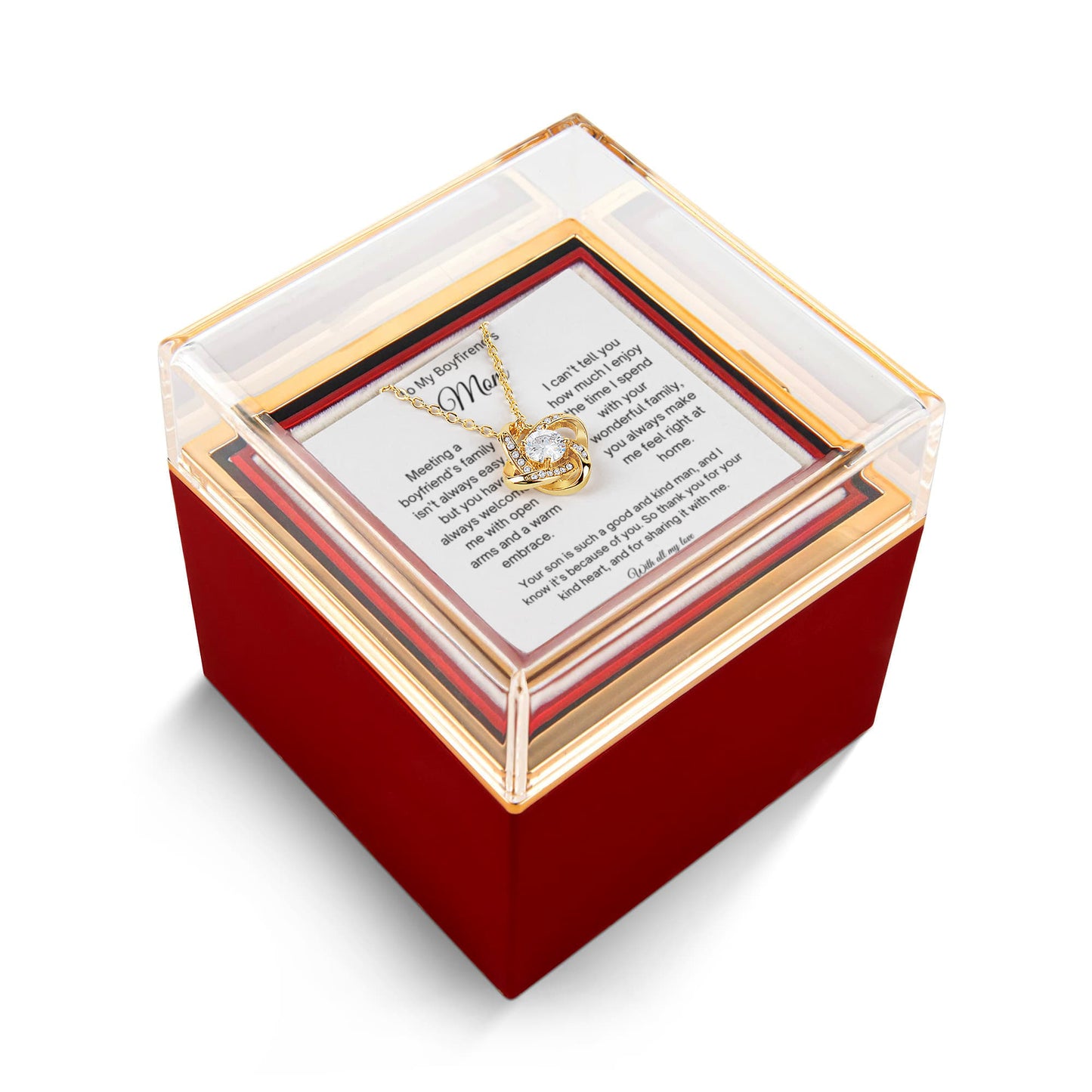To My Boyfriend's Mom | Thank You | Love Knot with Rotating Rose Gift Box