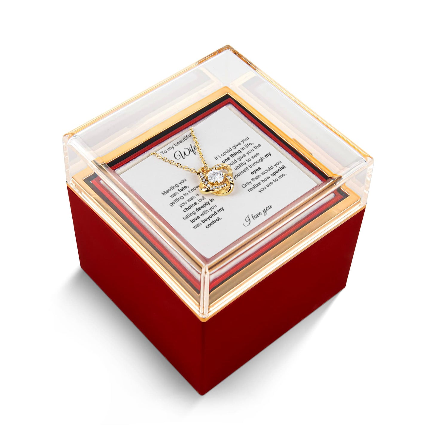 To My Beautiful Wife - Meeting You Was Fate - Love Knot with Rotating Rose Gift Box