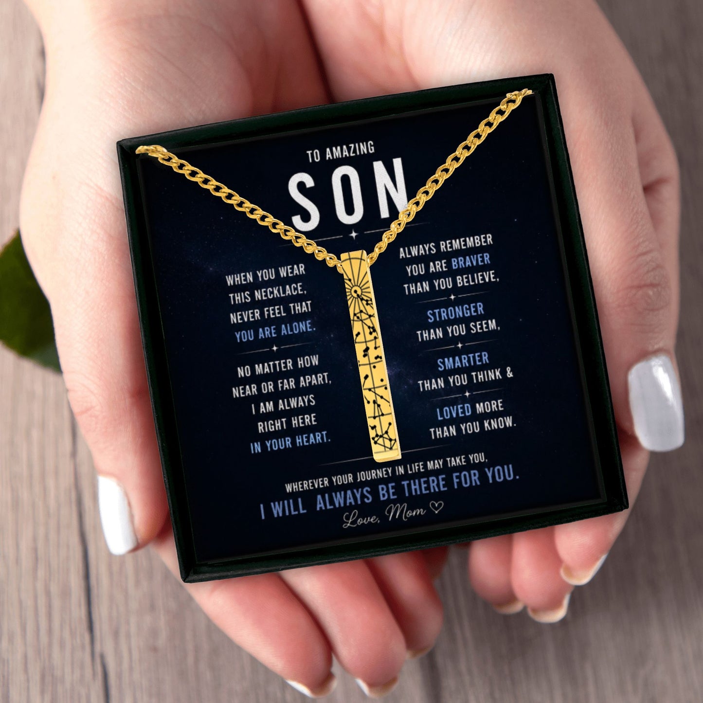 To Amazing Son | In Your Heart | Star Map Cuban 3D Bar Necklace