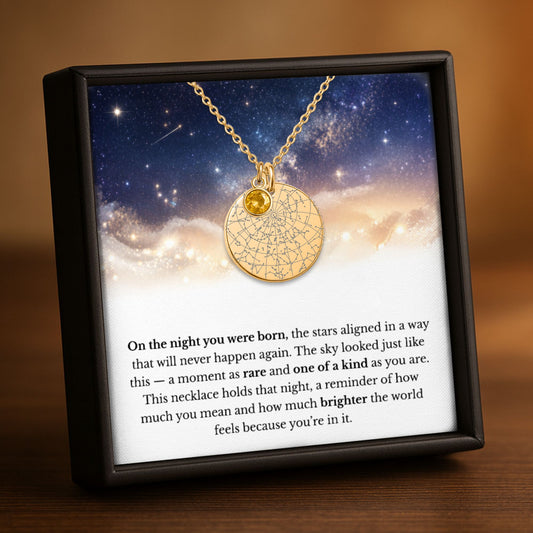 A Moment As Rare As You Are | Personalized Star Map Coin Necklace with Birthstone