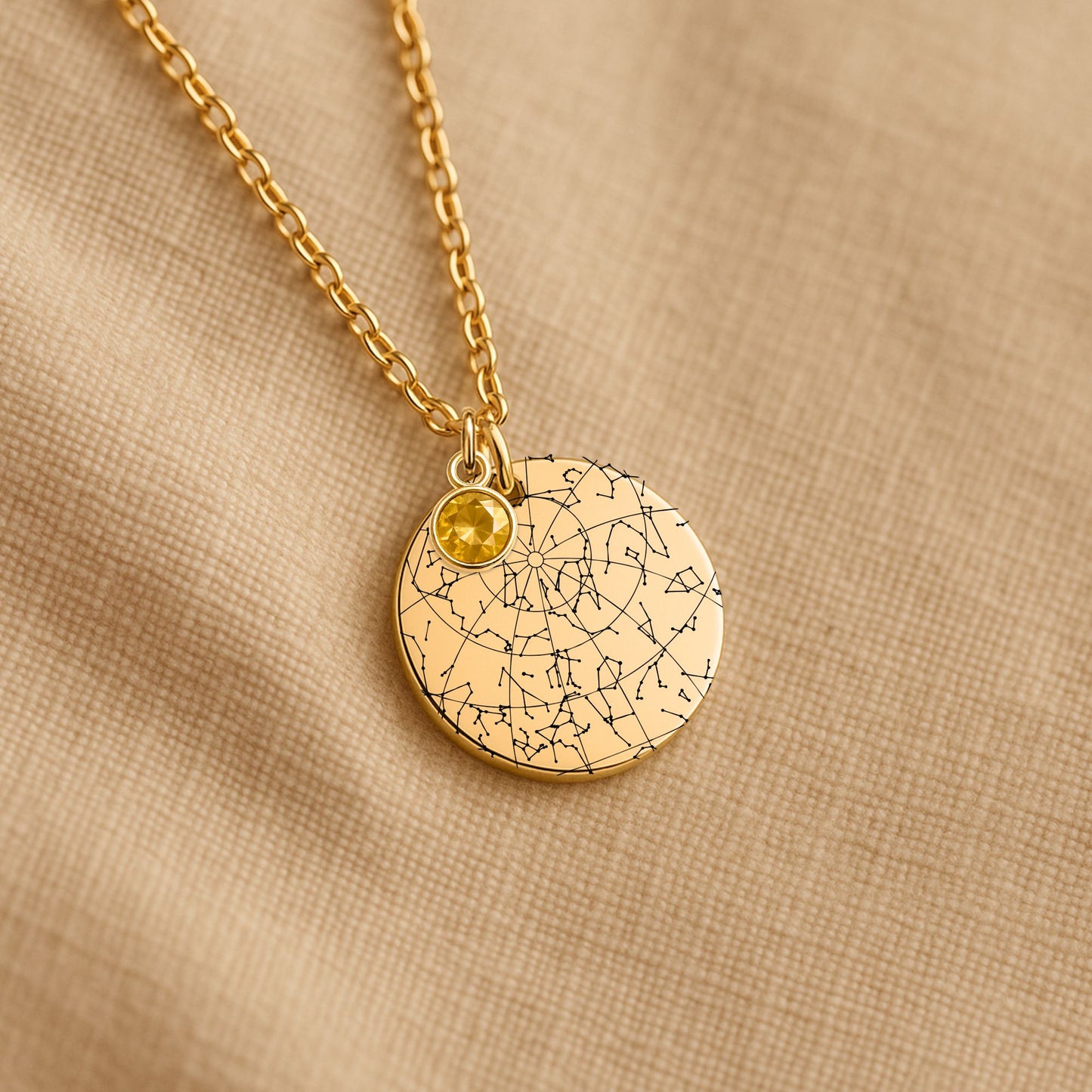 Personalized Star Map Necklace With Birthstone - The Sky