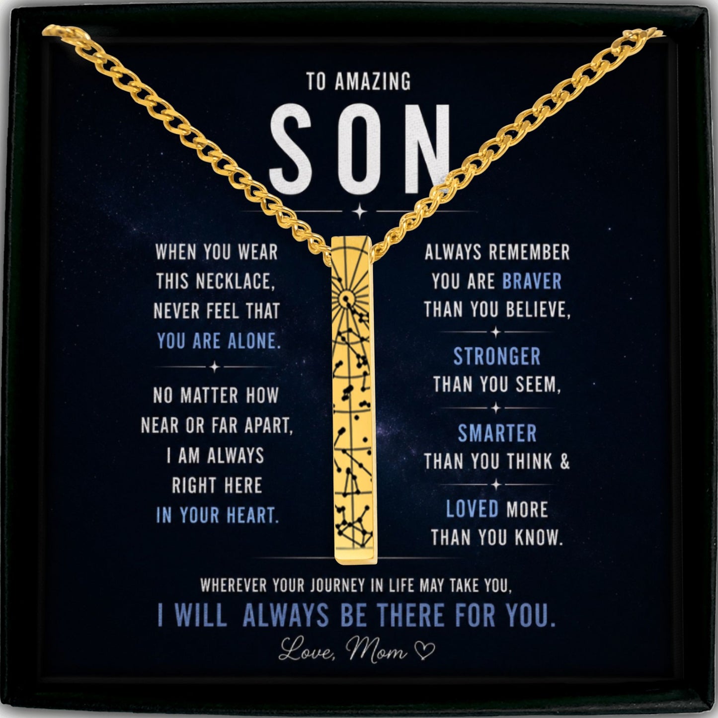 To Amazing Son | In Your Heart | Star Map Cuban 3D Bar Necklace