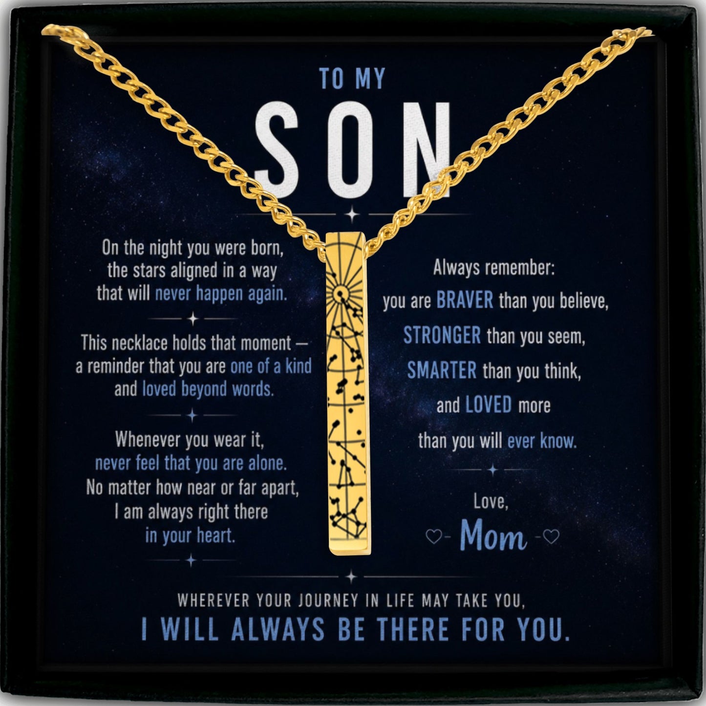 To Amazing Son | On The Night You Were Born | Star Map Cuban 3D Bar Necklace