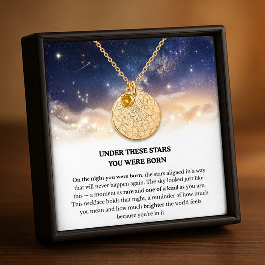 Under These Stars | One Of A Kind | Personalized Star Map Coin Necklace with Birthstone