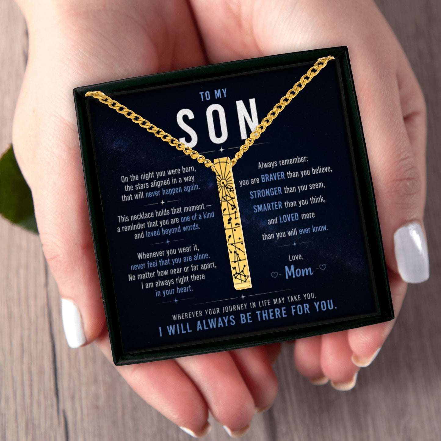 To Amazing Son | On The Night You Were Born | Star Map Cuban 3D Bar Necklace
