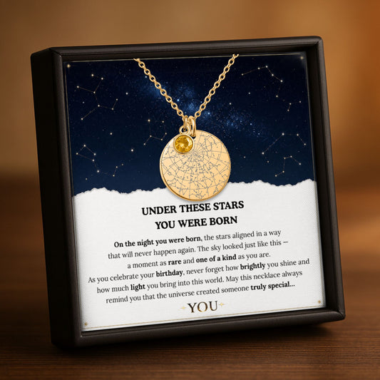 Under These Starts You Were Born | A Truly Special YOU | Star Map Coin Necklace with Birthstone
