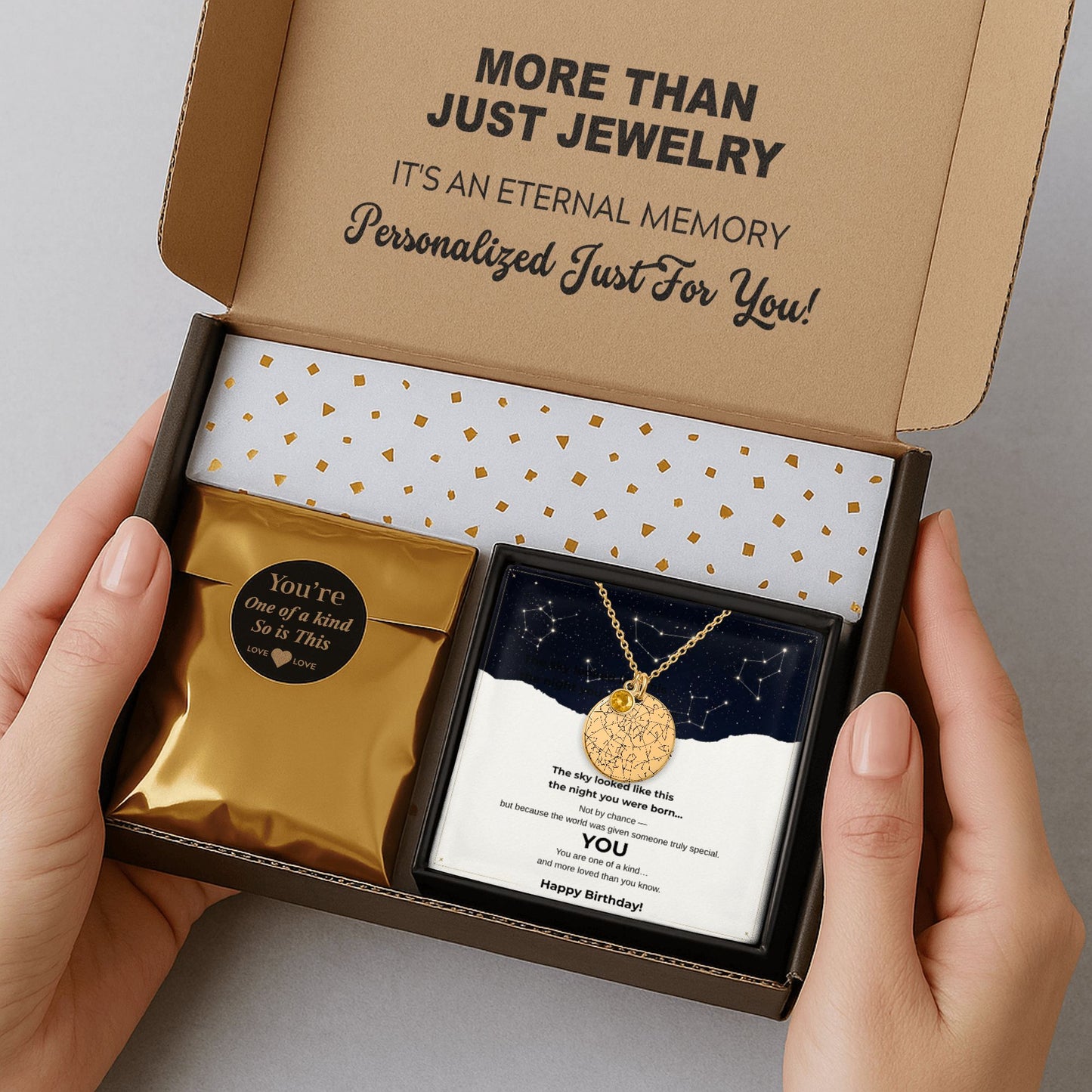 Personalized Star Map Necklace With Birthstone - The Sky