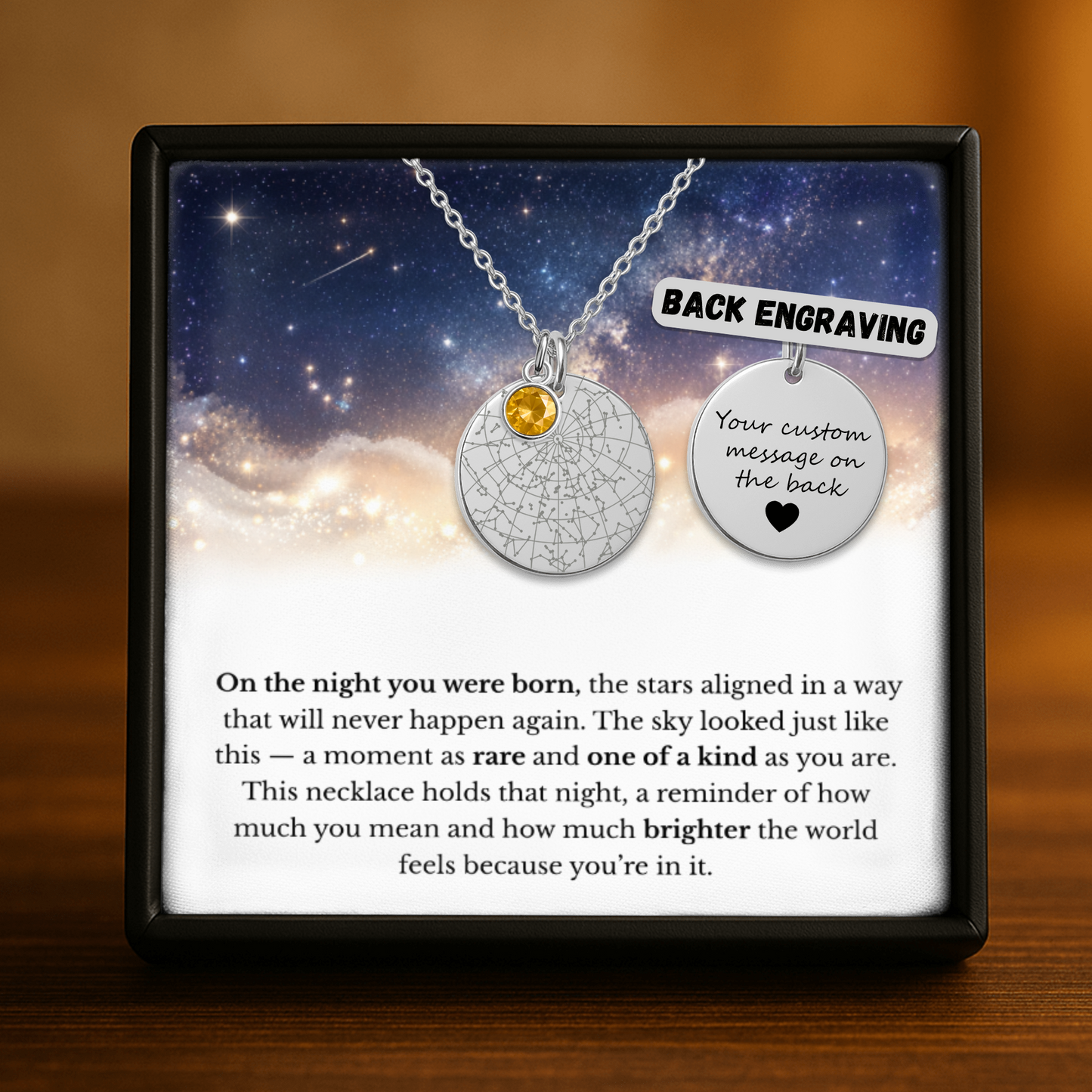 A Moment As Rare As You Are | Personalized Star Map Coin Necklace with Birthstone