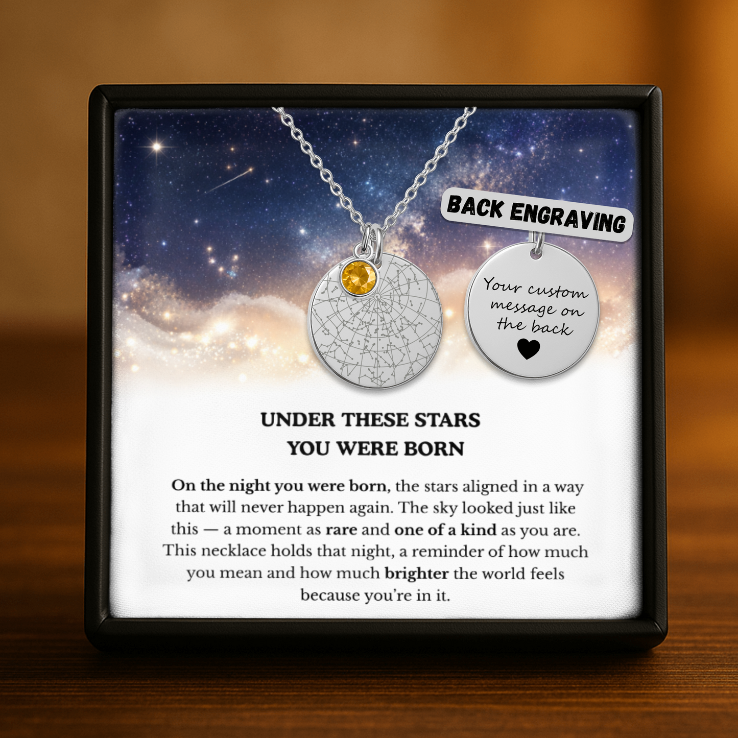 Under These Stars | One Of A Kind | Personalized Star Map Coin Necklace with Birthstone