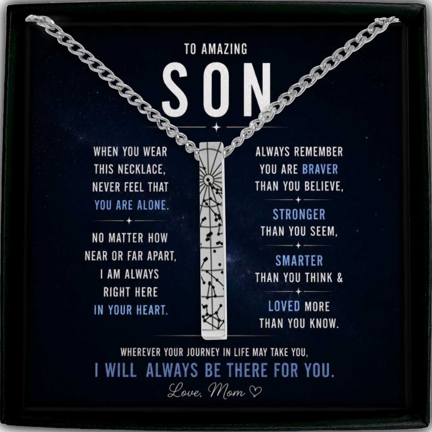 To Amazing Son | In Your Heart | Star Map Cuban 3D Bar Necklace