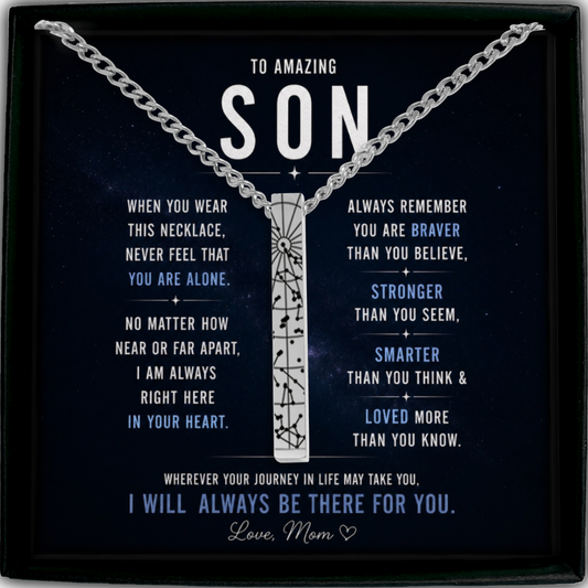 To Amazing Son | In Your Heart | Star Map Cuban 3D Bar Necklace