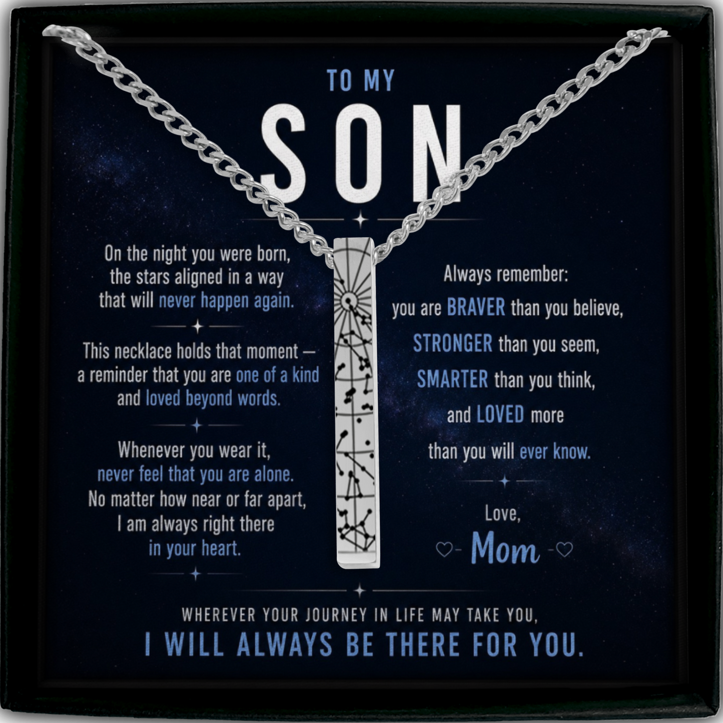 To Amazing Son | On The Night You Were Born | Star Map Cuban 3D Bar Necklace
