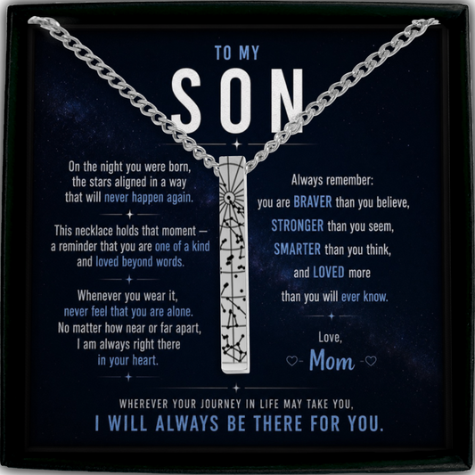 To Amazing Son | On The Night You Were Born | Star Map Cuban 3D Bar Necklace