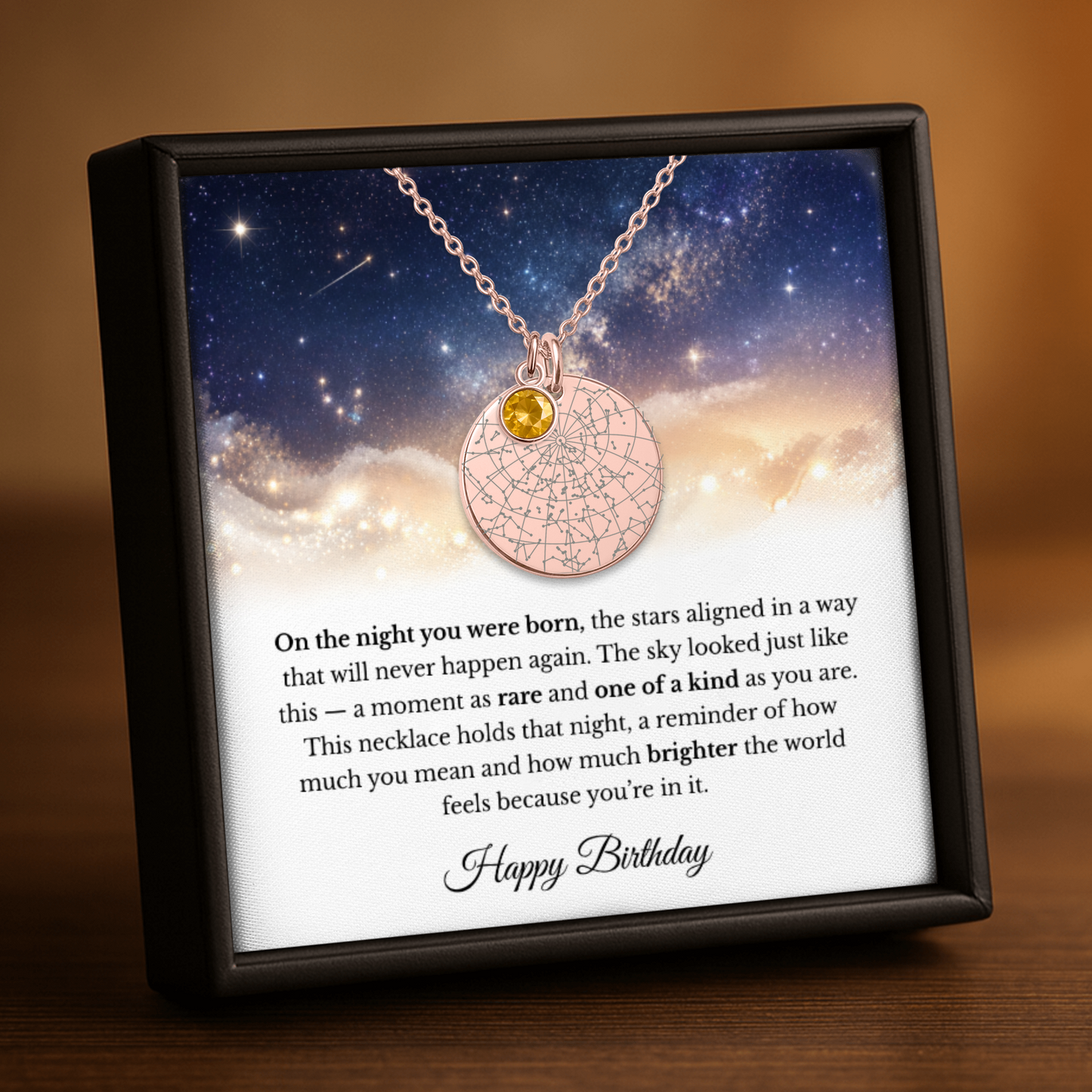 The Stars Aligned | Happy Birthday | Personalized Star Map Coin Necklace with Birthstone
