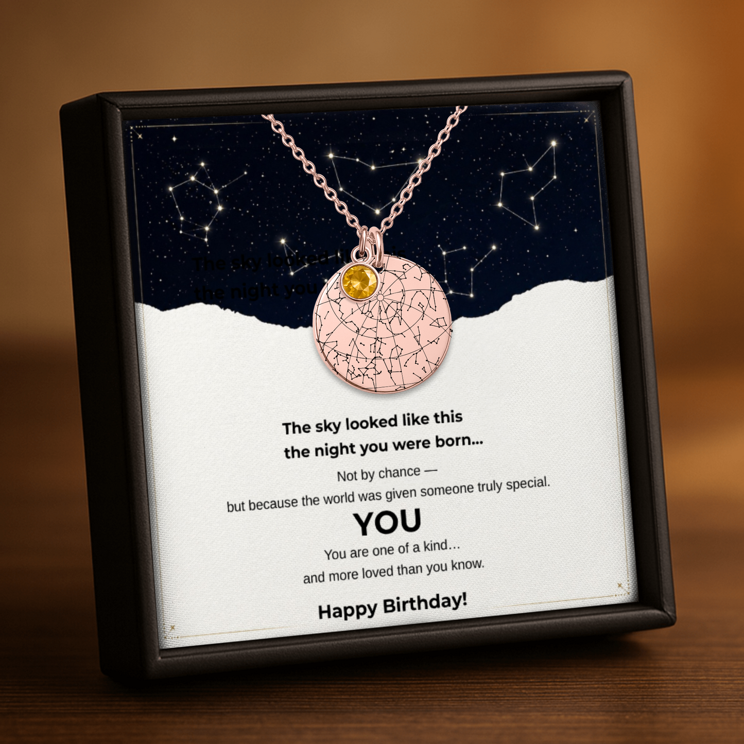 Personalized Star Map Necklace With Birthstone - The Sky