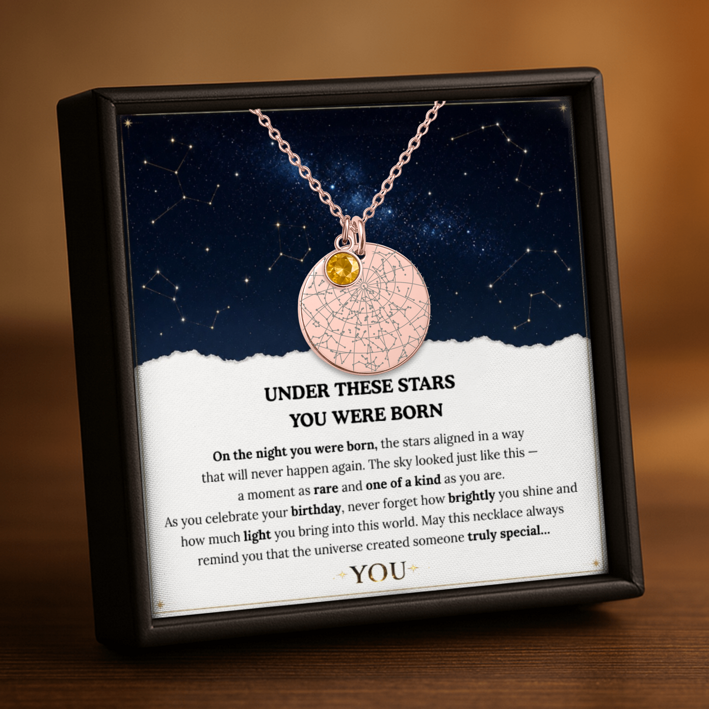 Under These Starts You Were Born | A Truly Special YOU | Star Map Coin Necklace with Birthstone