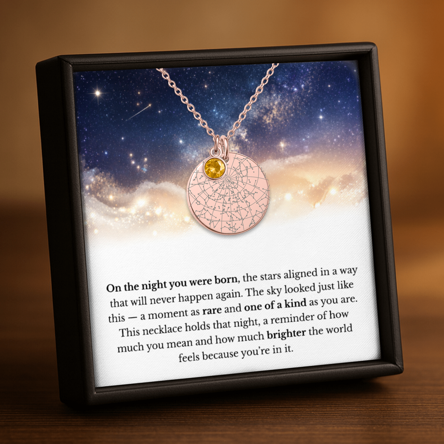 A Moment As Rare As You Are | Personalized Star Map Coin Necklace with Birthstone