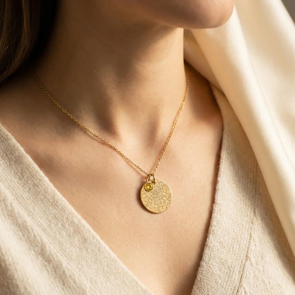 Personalized Star Map Necklace With Birthstone - The Sky