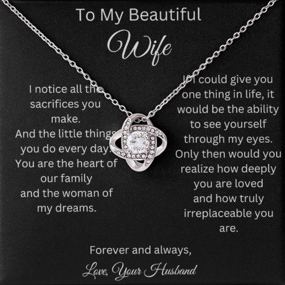 To My Beautiful Wife - Forever And Always - Love Knot Necklace with Red Heart Rose Box