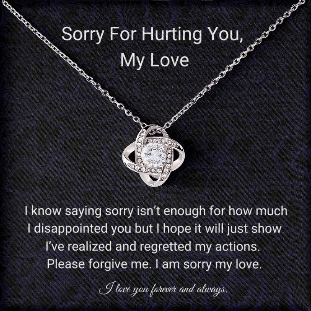 Forgive Me My Love | I Love You Forever & Always | Love Knot Necklace with Red Heart Rose Box