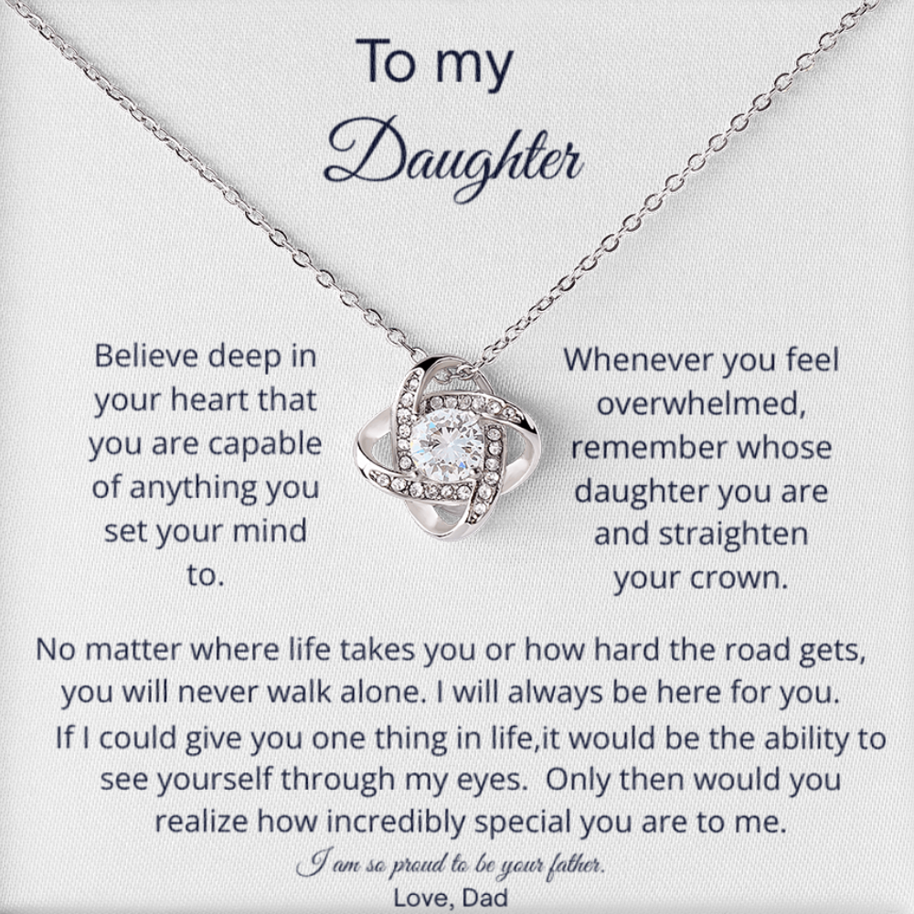 To My Daughter - Straighten Your Crown - Love Knot Necklace with Red Heart Rose Box