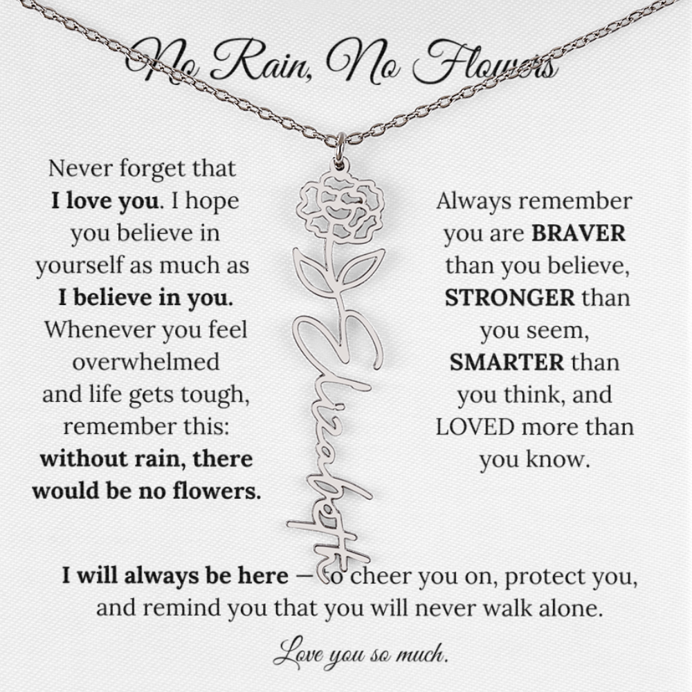 No Rain, No Flowers | I Will Always Be Here | Love Knot Necklace with Red Heart Rose Box