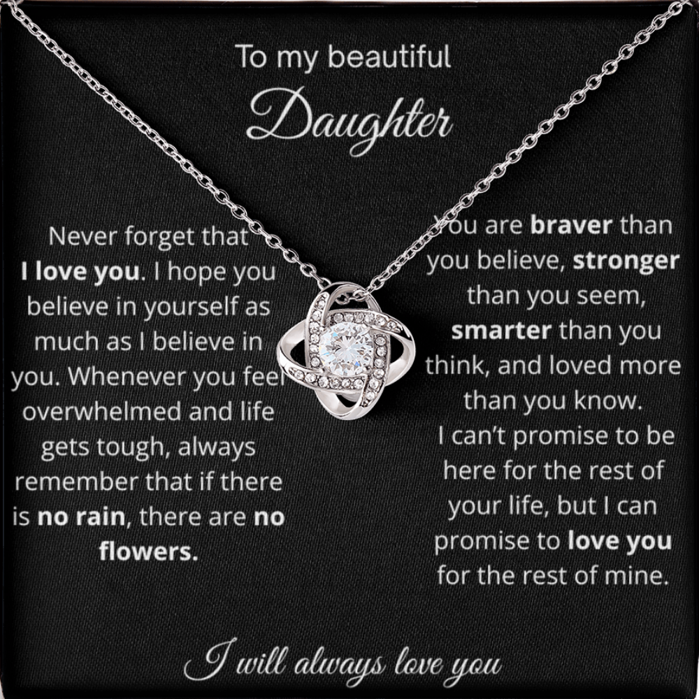 [BESTSELLER] To My Beautiful Daughter - No Rain No Flowers -Love Knot Necklace with Red Heart Rose Box