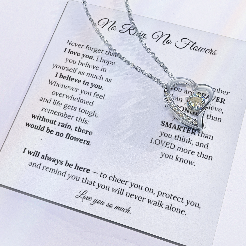 No Rain No Flowers Forever Love Necklace Heart Gift Box