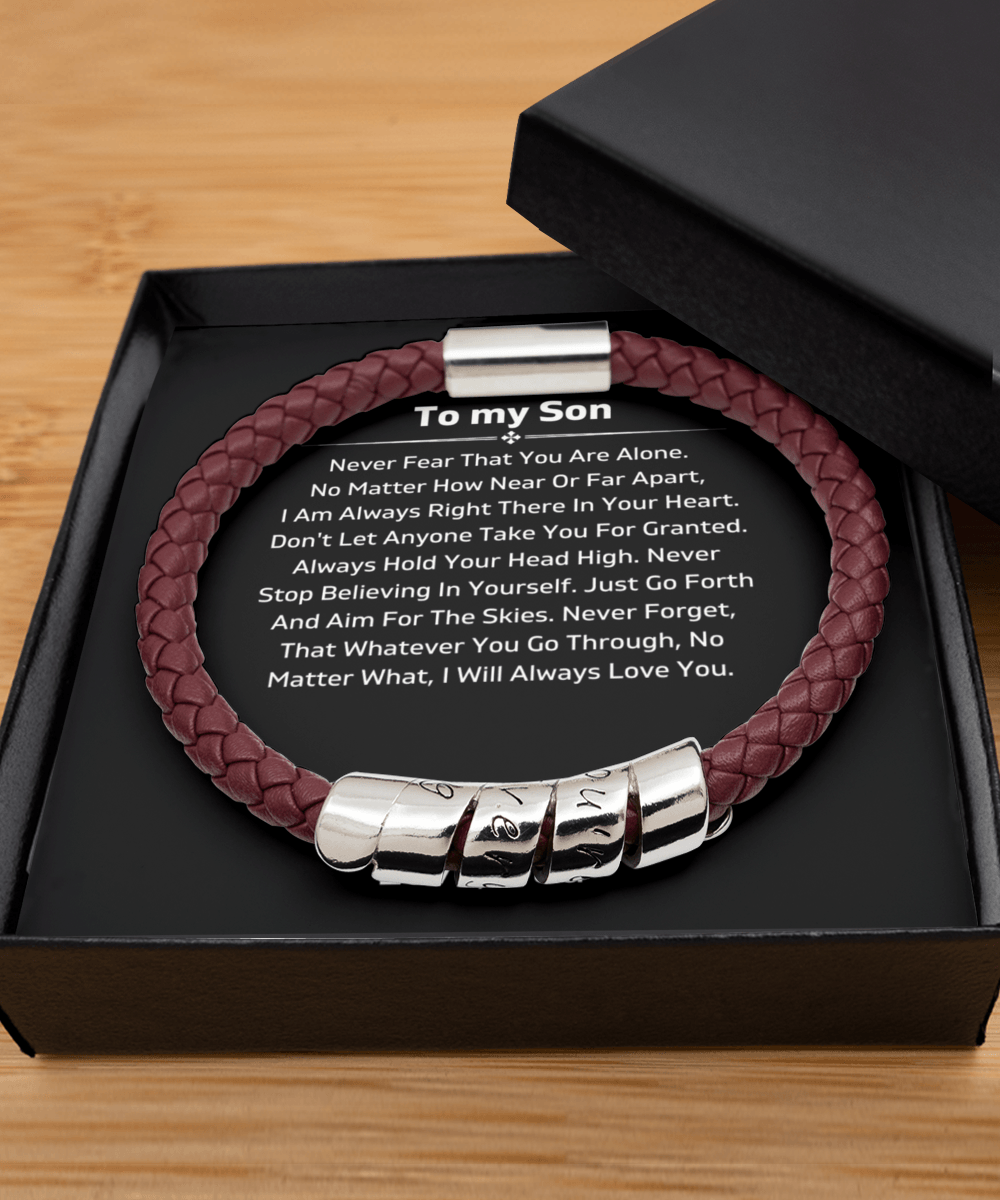 To My Son - Never Fear - From Dad - Vegan Leather Bracelet