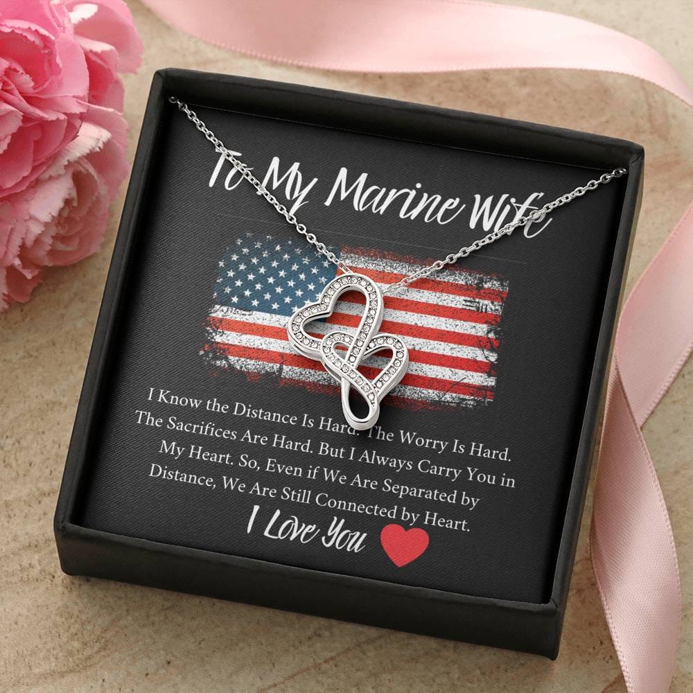 To My Marine Wife - I Love You - Double Hearts Necklace