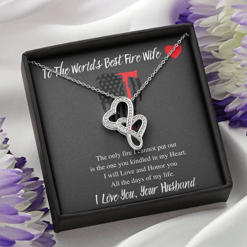 To The World's Best Fire Wife - Double Hearts Necklace