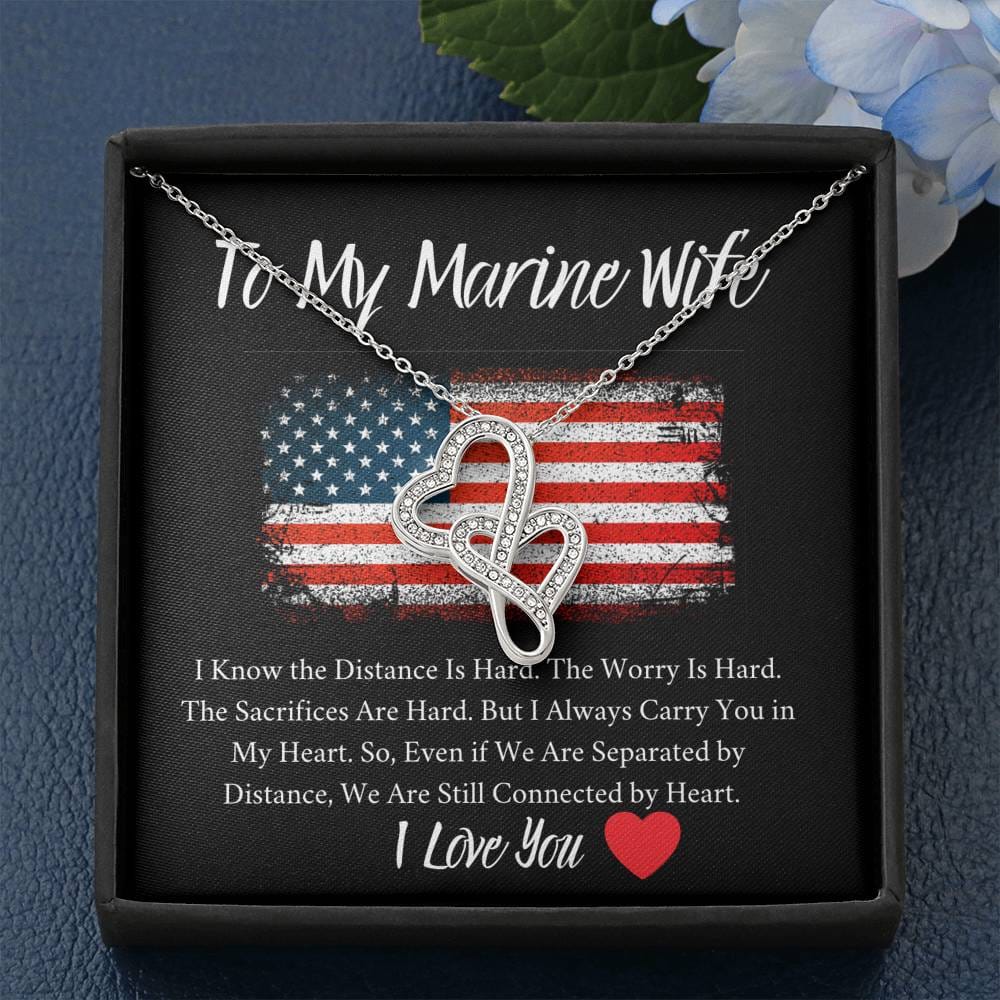 To My Marine Wife - I Love You - Double Hearts Necklace
