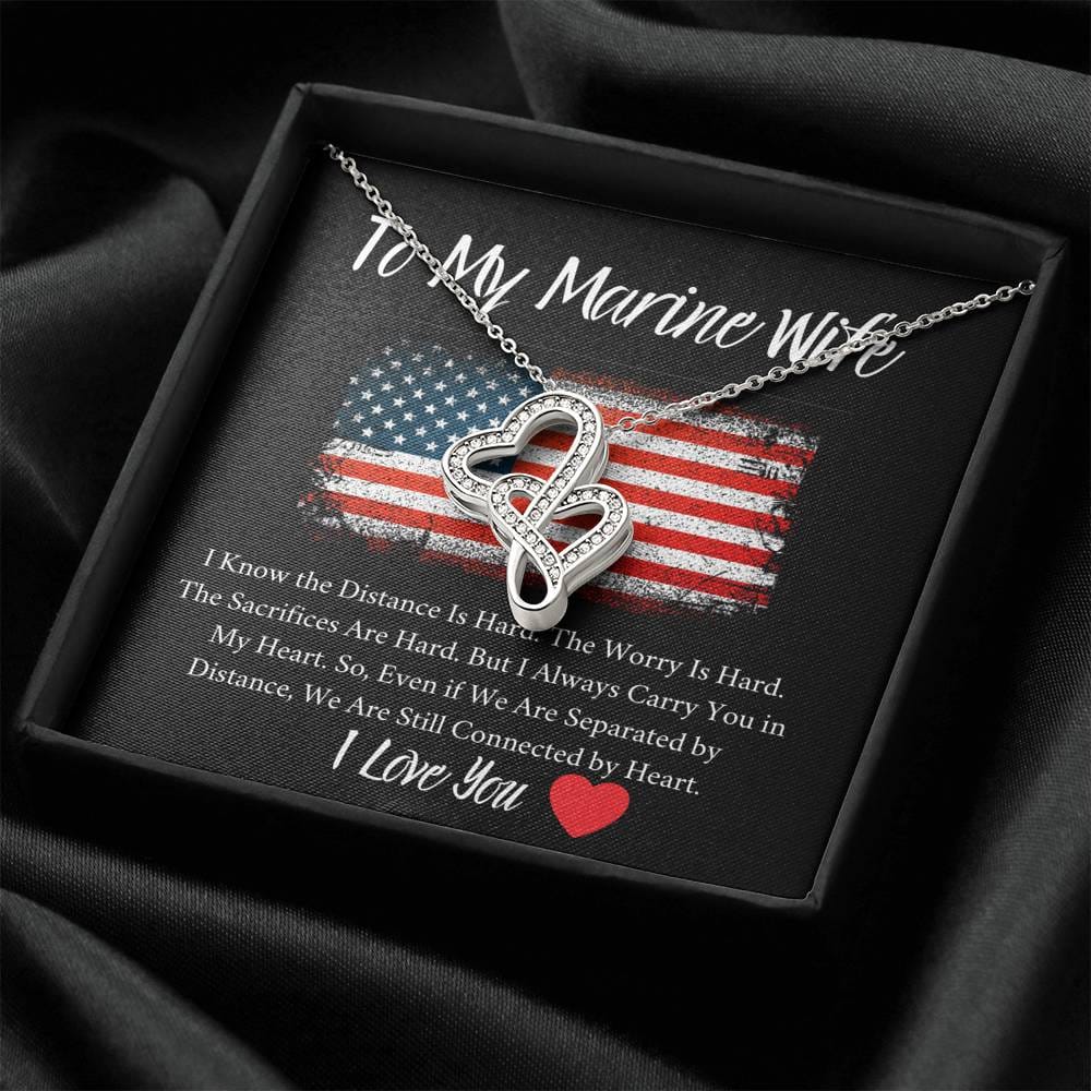 To My Marine Wife - I Love You - Double Hearts Necklace