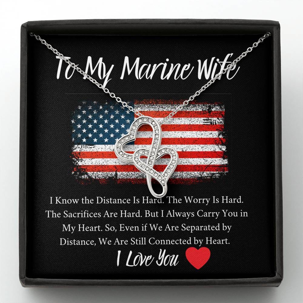 To My Marine Wife - I Love You - Double Hearts Necklace