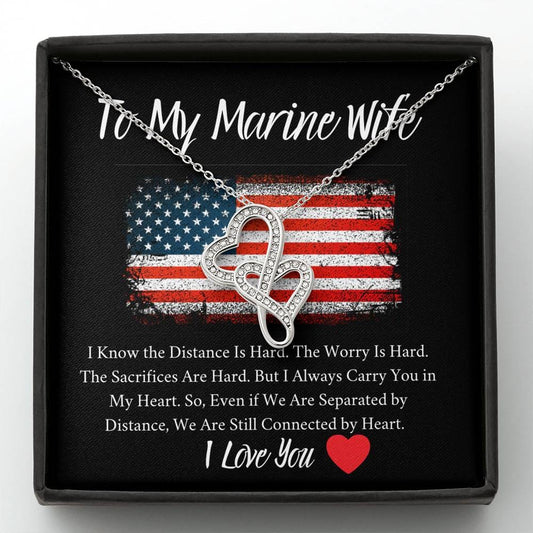 To My Marine Wife - I Love You - Double Hearts Necklace