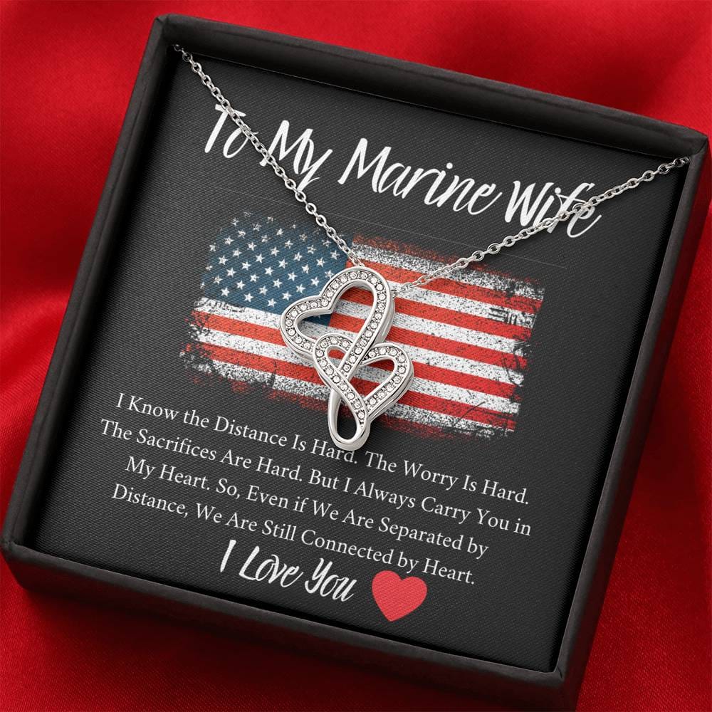 To My Marine Wife - I Love You - Double Hearts Necklace