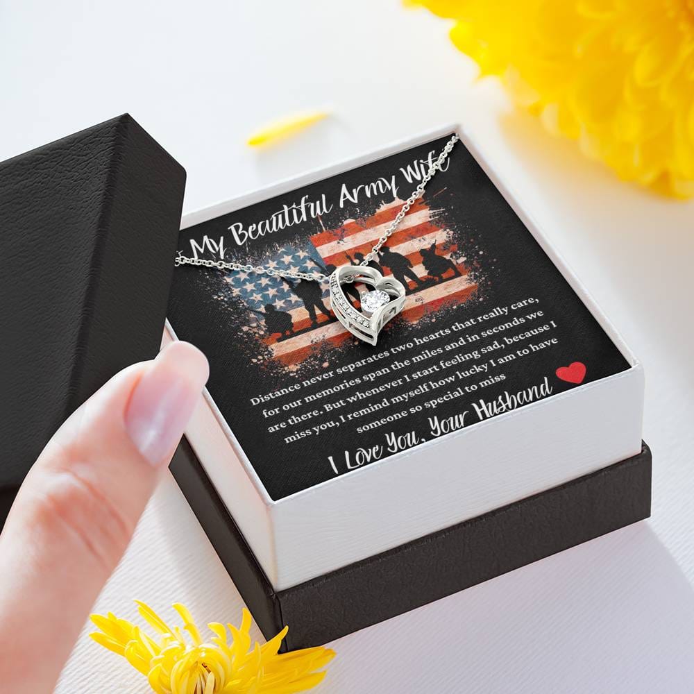 To My Beautiful Army Wife - Distance Never - Forever Love Necklace