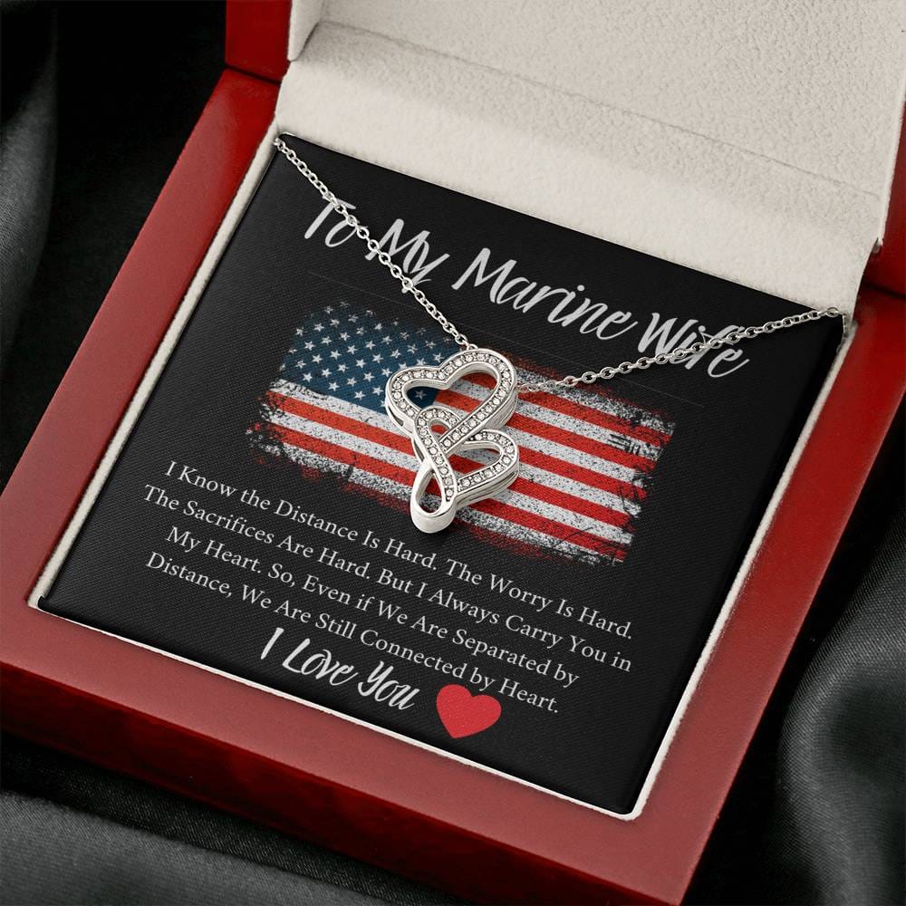 To My Marine Wife - I Love You - Double Hearts Necklace