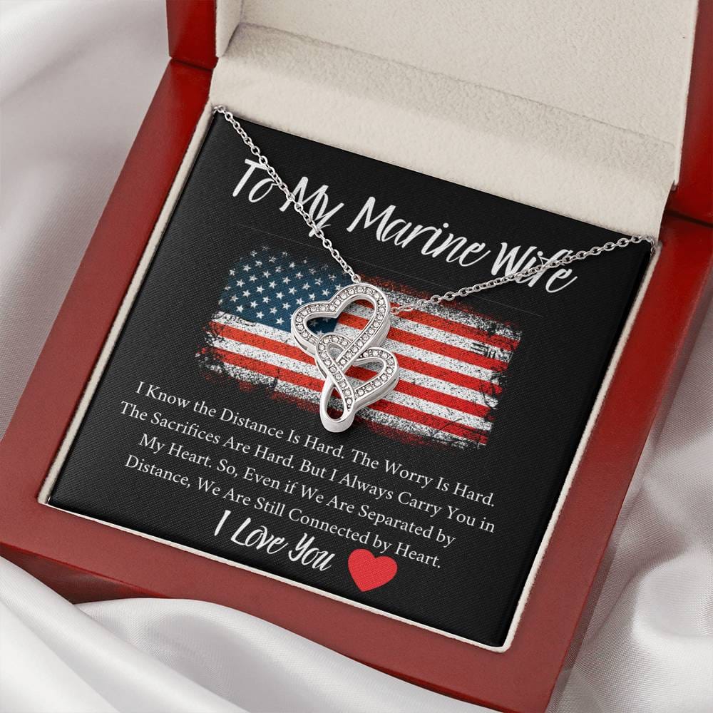 To My Marine Wife - I Love You - Double Hearts Necklace