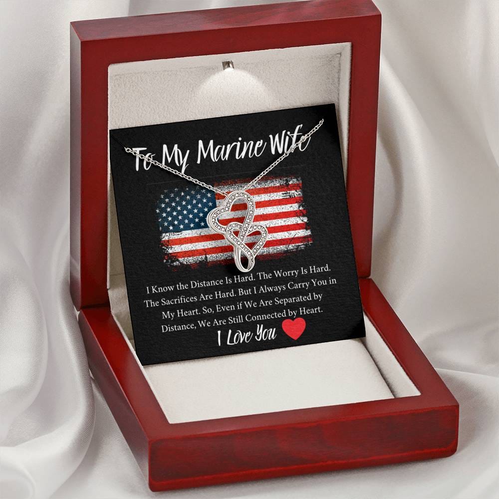 To My Marine Wife - I Love You - Double Hearts Necklace