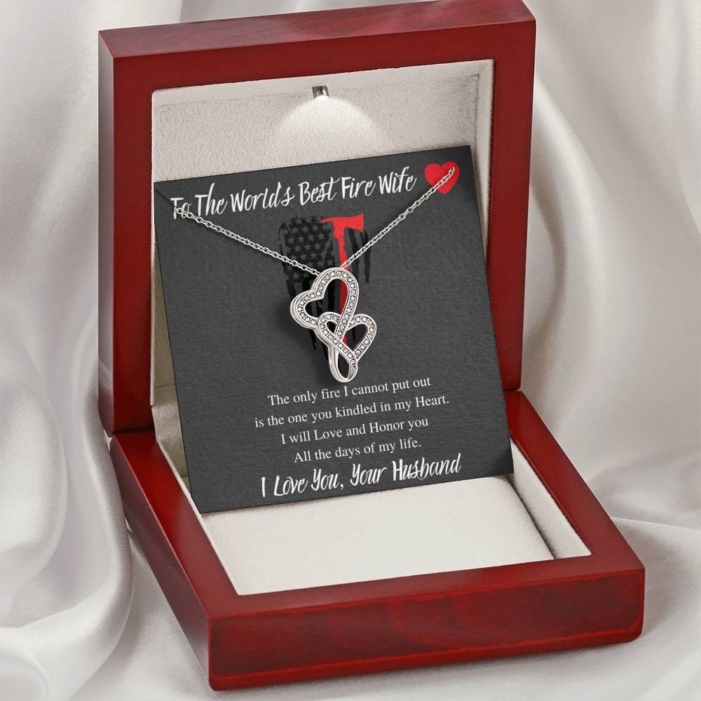 To The World's Best Fire Wife - Double Hearts Necklace