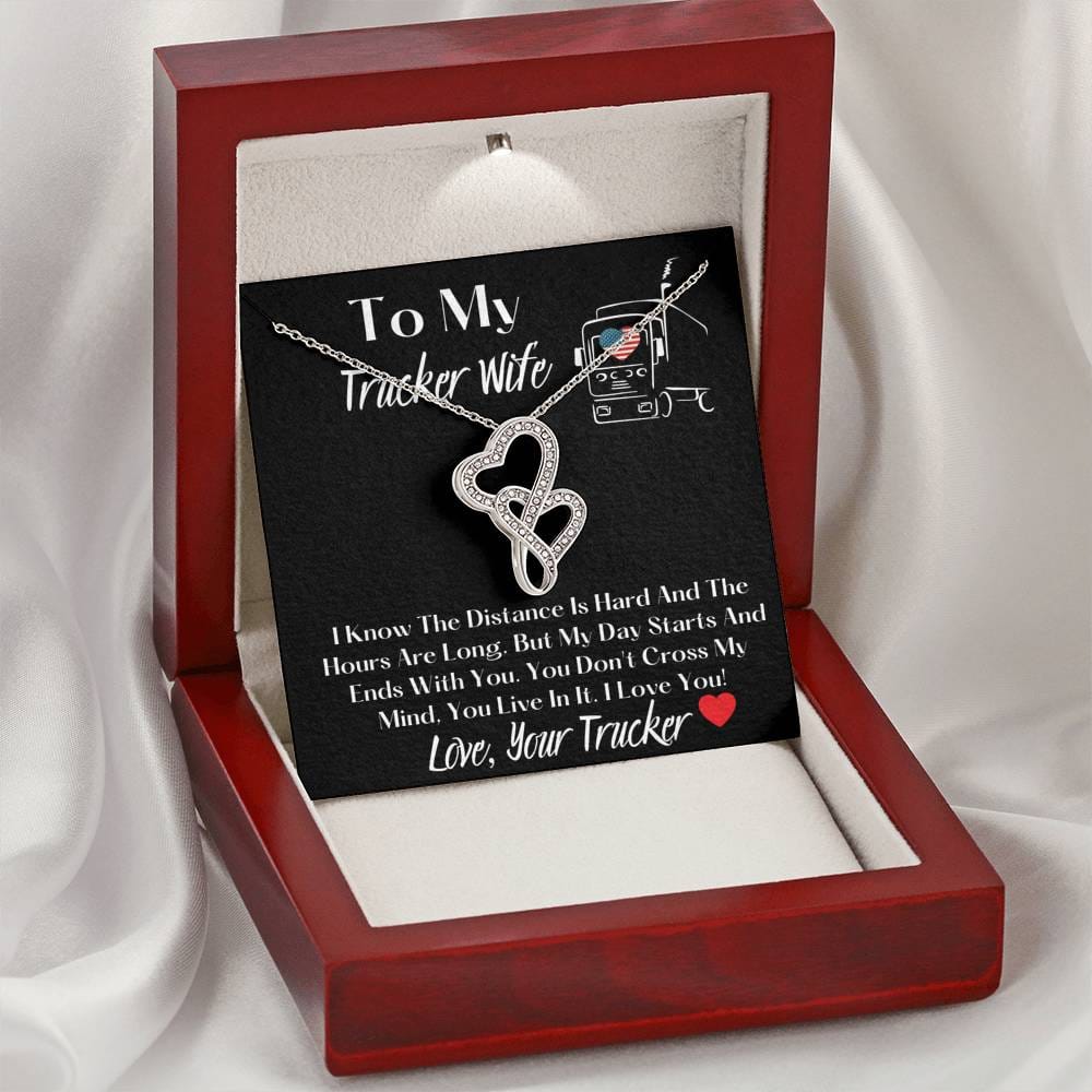 To My Trucker Wife - I Know The Distance Is Hard - Double Hearts Necklace