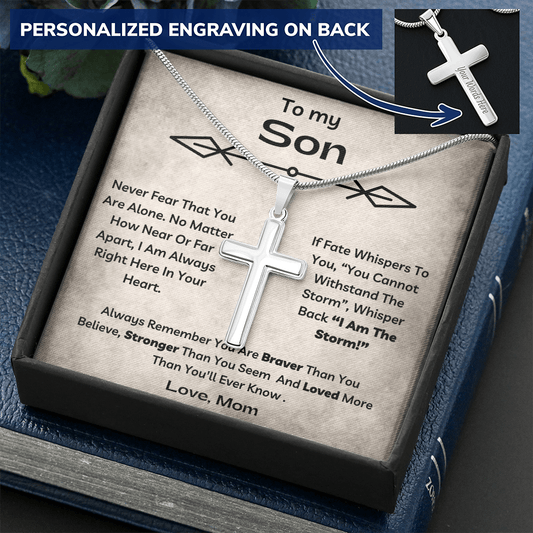 To My Son - Never Fear - Personalized Cross Necklace