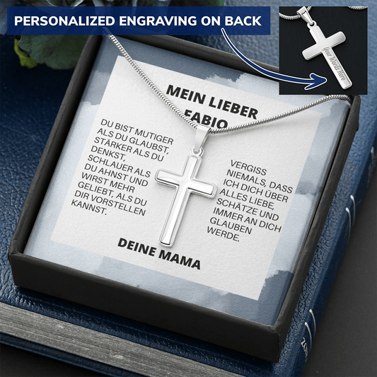 Du Bist Viel Mutiger - Personalized Cross Necklace