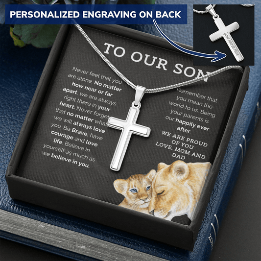 To Our Son - Never Feel That You Are Alone - Personalized Cross Necklace