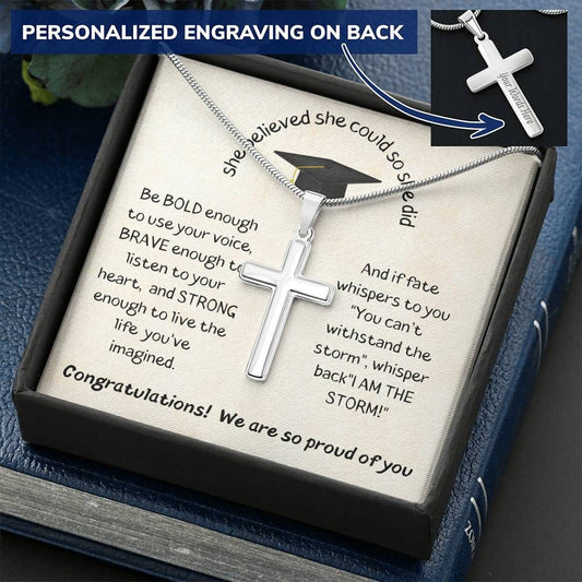 She Believed She Could So She Did - Personalized Cross Necklace
