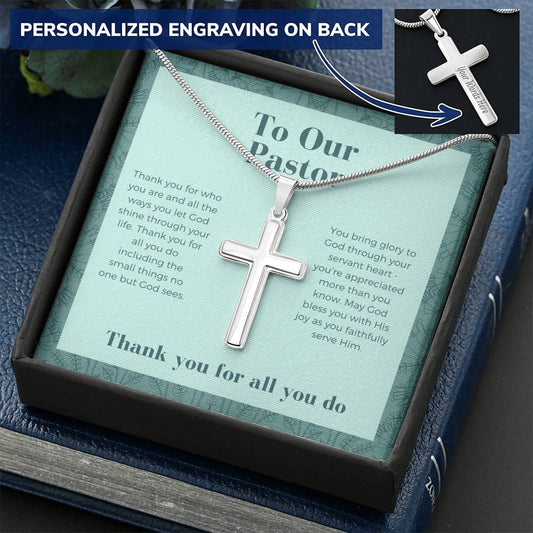 To Our Pastor - Thank You For All You Do - Personalized Cross Necklace