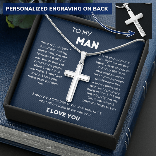 To My Man - The Day I Met You - Personalized Cross Necklace