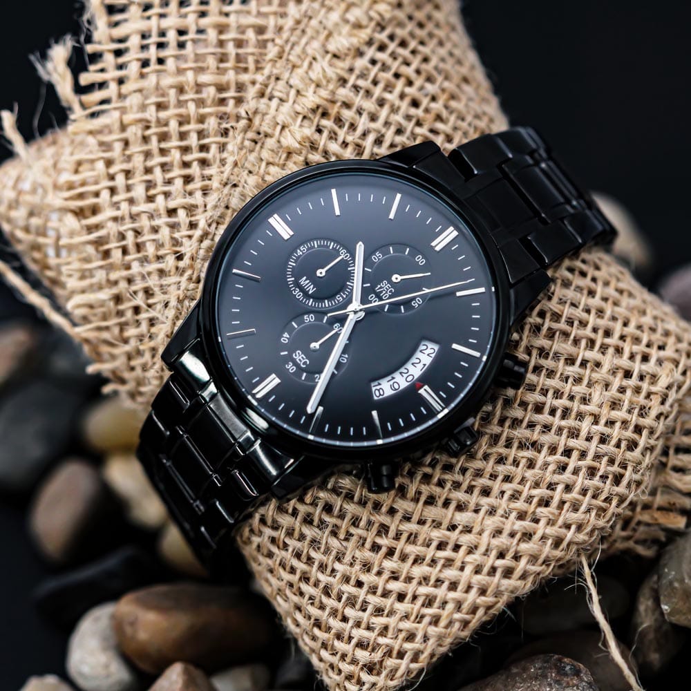 Husband - Daddy - Protector - Hero - Black Chronograph Watch