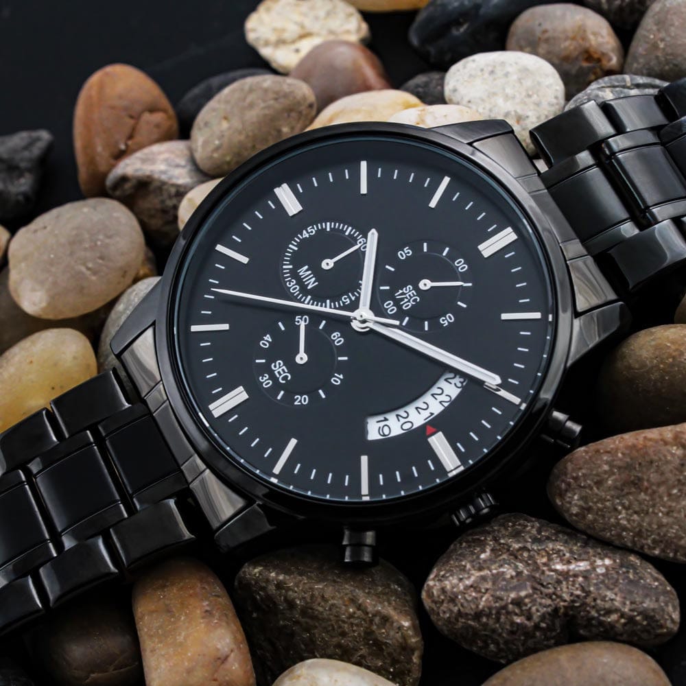 Husband - Daddy - Protector - Hero - Black Chronograph Watch